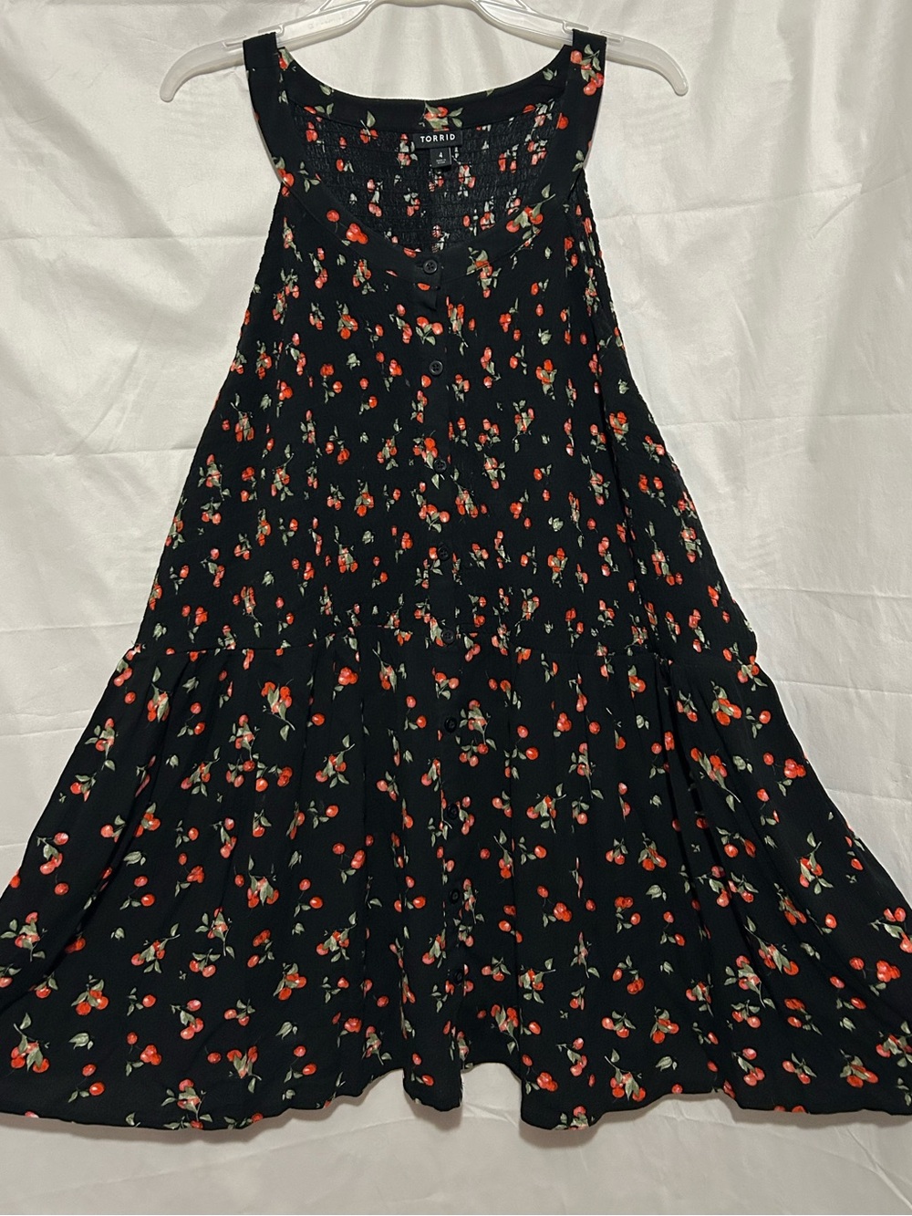 Torrid Top 4 Cherry Print Rayon Sleeveless Smocked Babydoll Shirt Blouse 4X